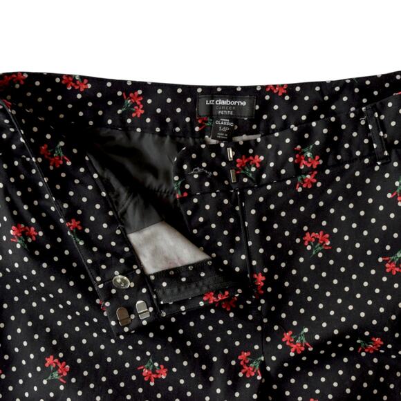 Liz Claiborne Polka Dot Floral Chino Pants 14P Career Stretch - Picture 3 of 4